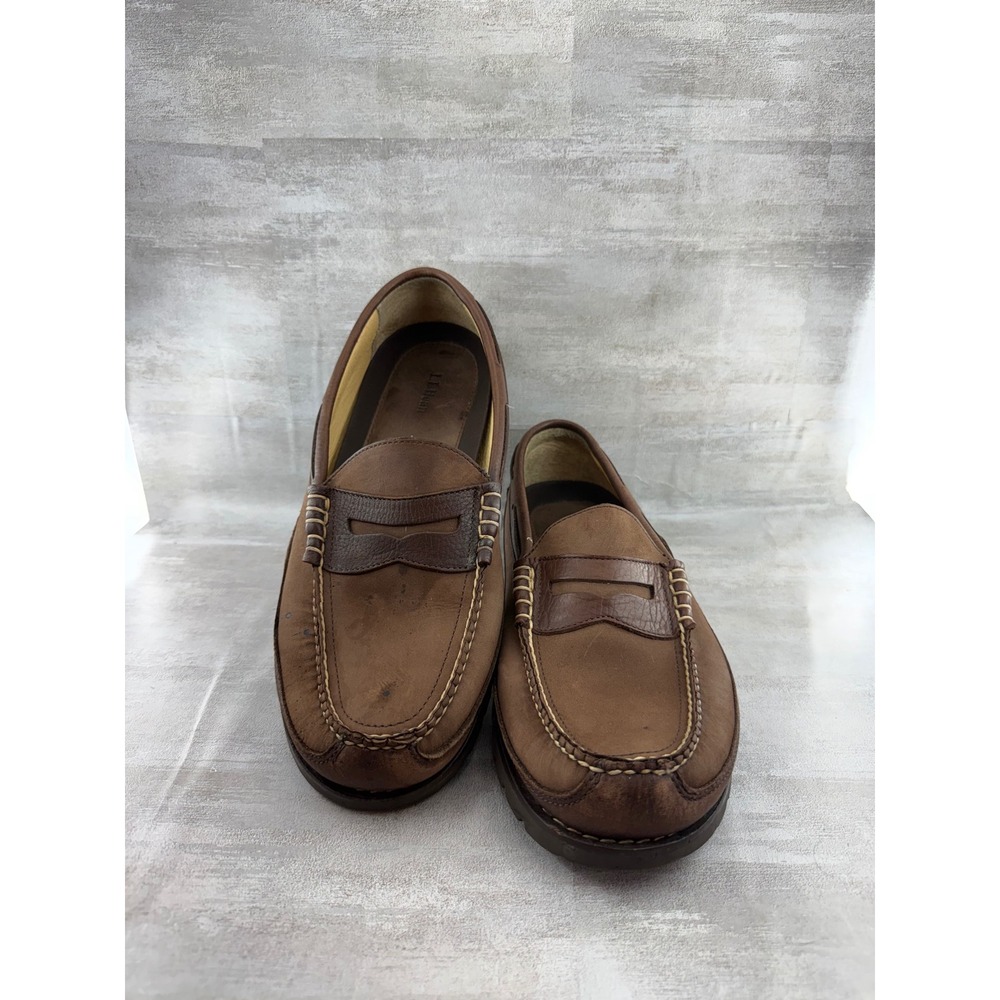 LL Bean Men Brown Leather Penny Loafers Lug Sole Moc Toe 501920 Size 12 D